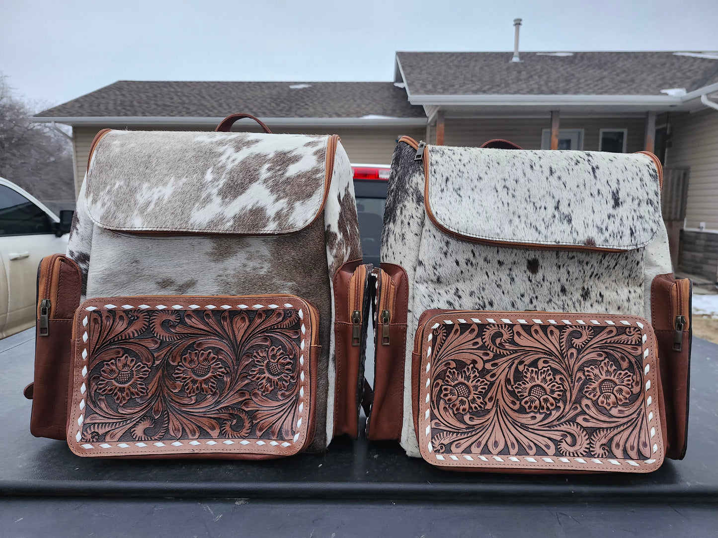 Leather Tooled "Diaper" Bag