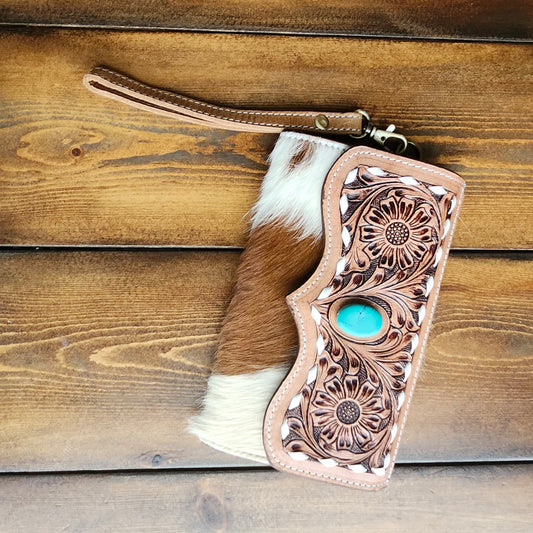 Teal Stone Cowhide Wallet