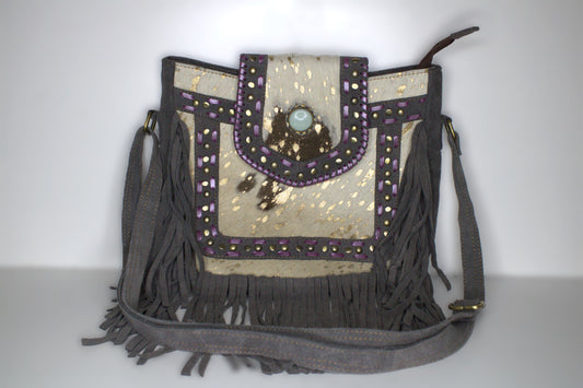 Crossbody Cowhide with Brass Button & Fringe