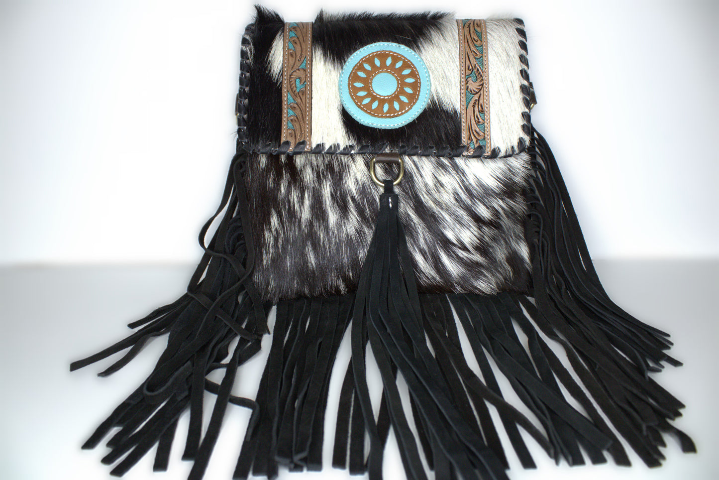 Crossbody Cowhide Front with Fringe & Leather design