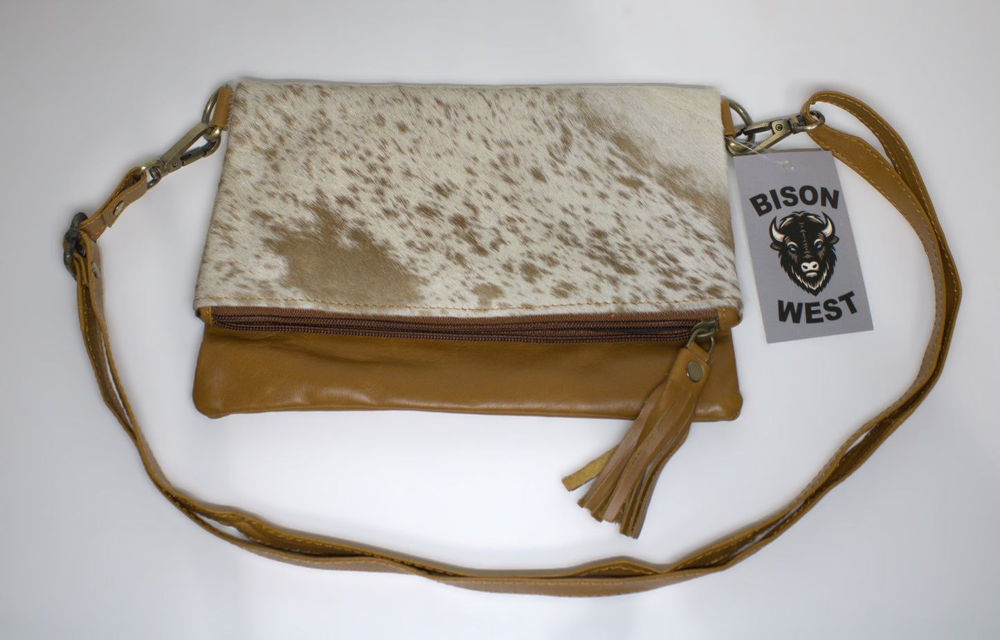 Crossbody Pouch with Cowhide Lid