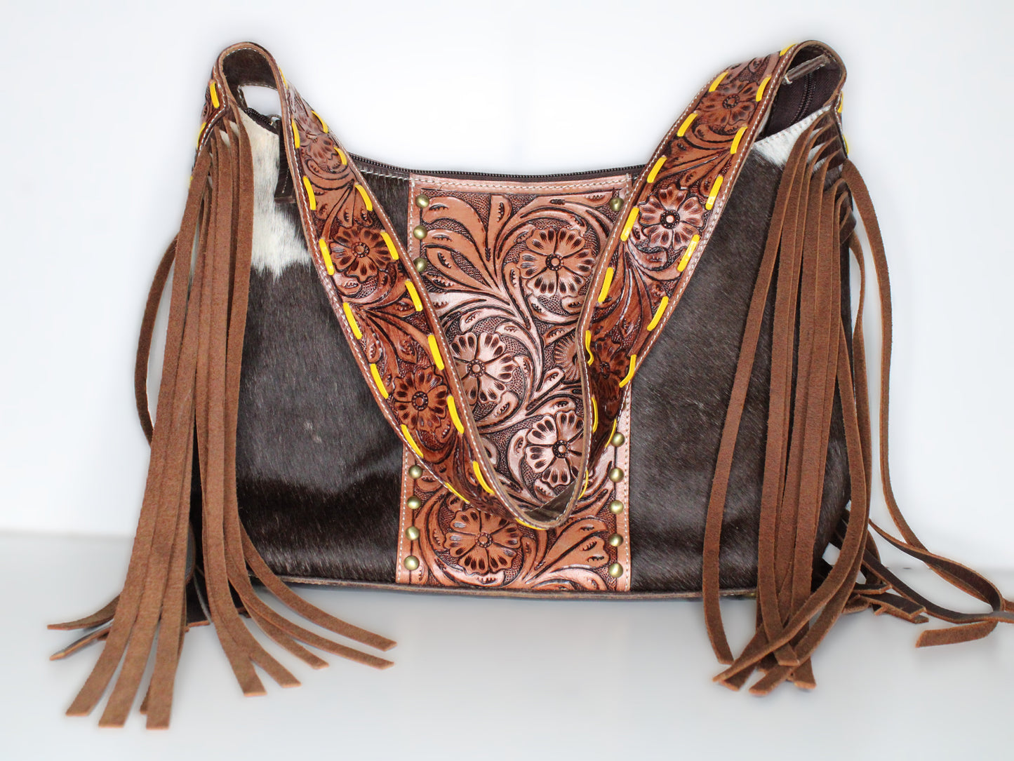 Wide Tooled Strap & Cowhide Front