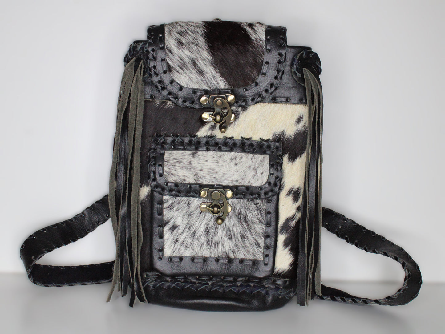 Cowhide Backpack with Brass Latches