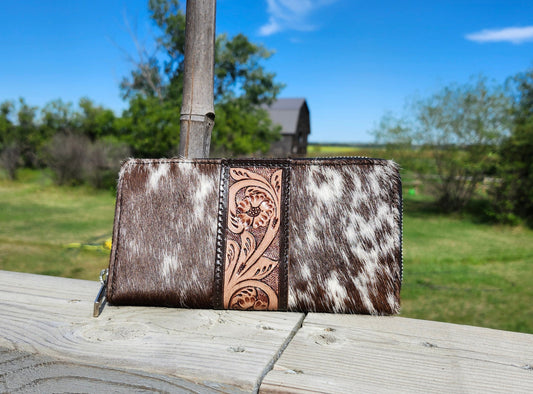 Cowhide & Tooled Leather Zippered Wallet