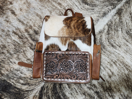 Leather Tooled "Diaper" Bag