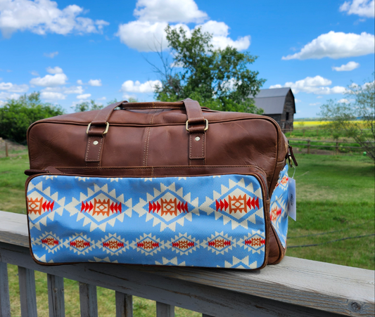 Leather Duffle Bag with Aztec Accents