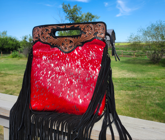 Crossbody Cowhide Flake with Handle & Fringe - Large