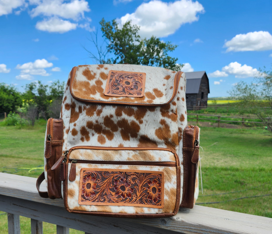 Cowhide Backpack with Pockets