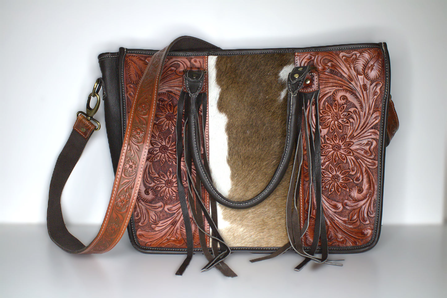 Crossbody Cowhide with Tooled Leather & Strap