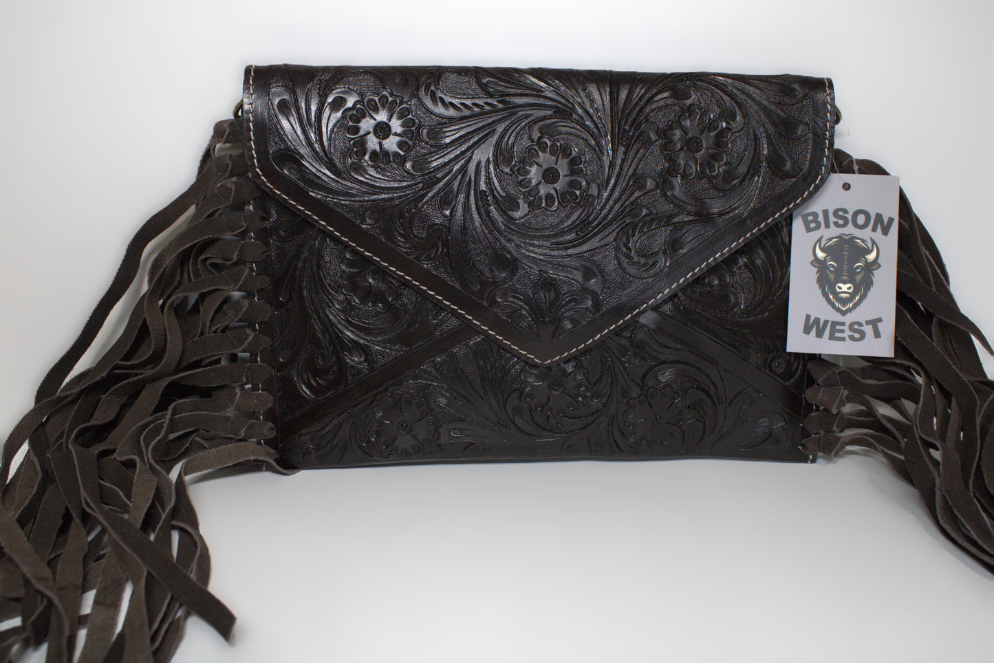 Tooled Leather Crossbody with Fringe