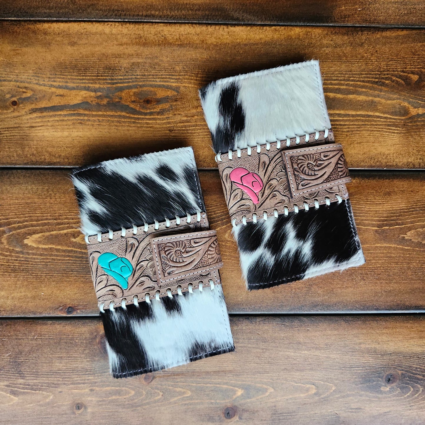 Cowhide& Leather Center with Magnetic Snap Wallet