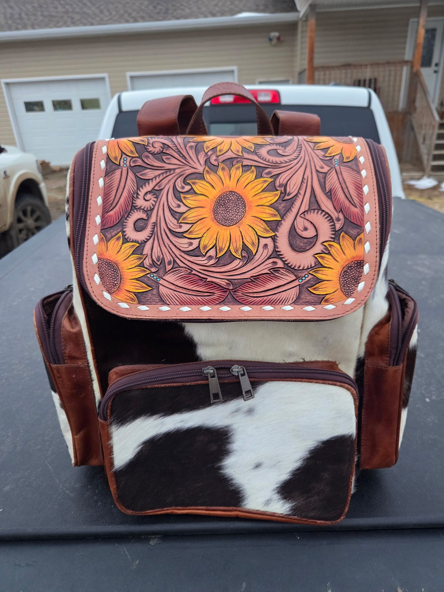 Leather Tooled "Diaper" Bag