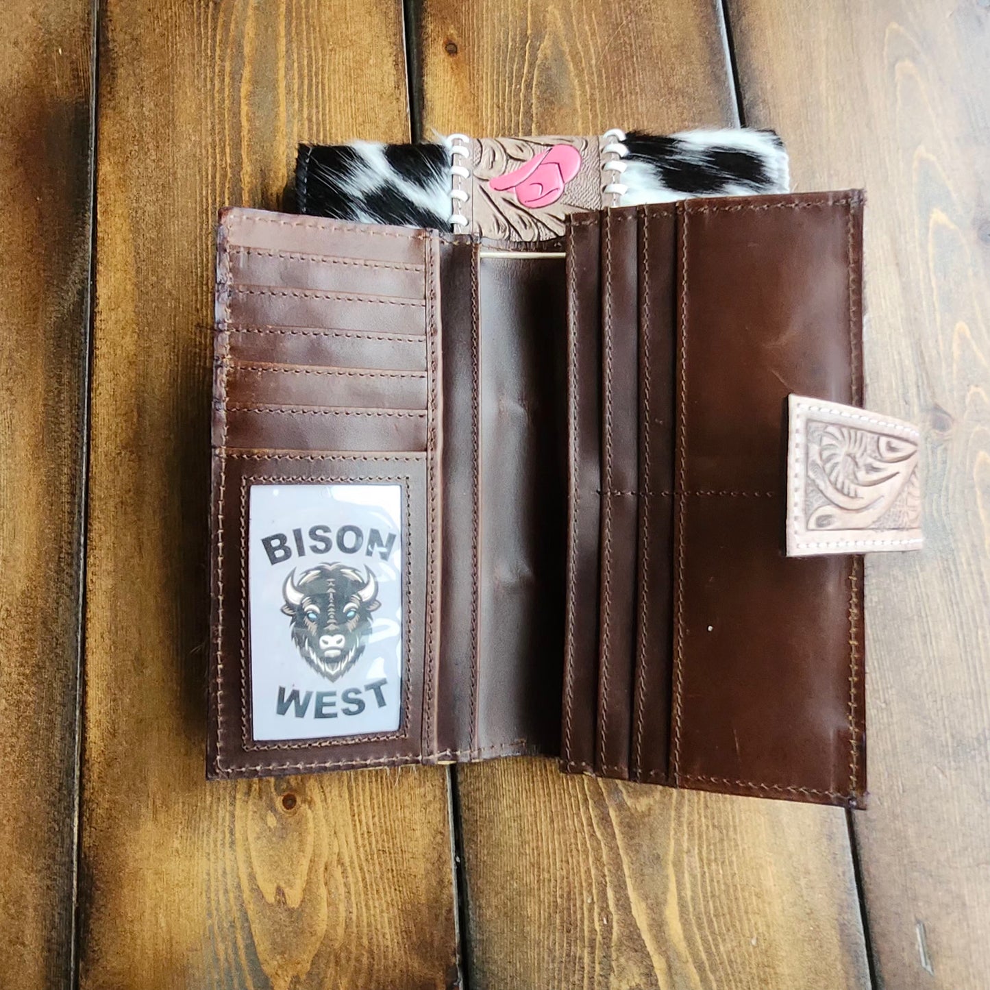 Cowhide& Leather Center with Magnetic Snap Wallet