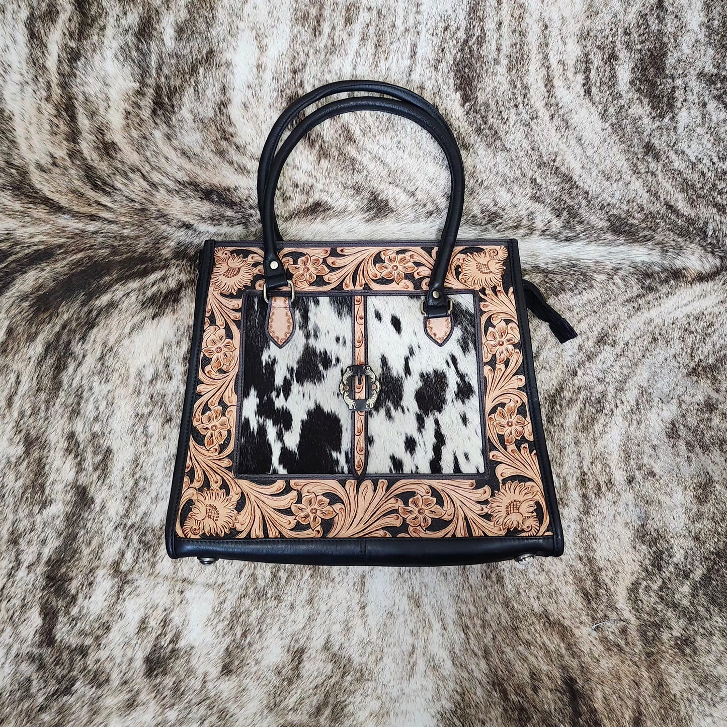 Hide & Leather Framed Handbag - Large