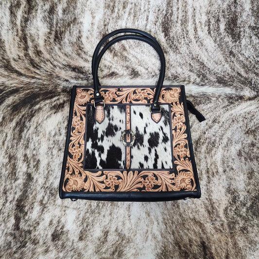 Hide & Leather Framed Handbag - Large